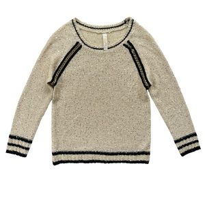 Tini Lili Womens Small/Medium Ivory Black Gold Sequins Chain Long Sleeve Sweater